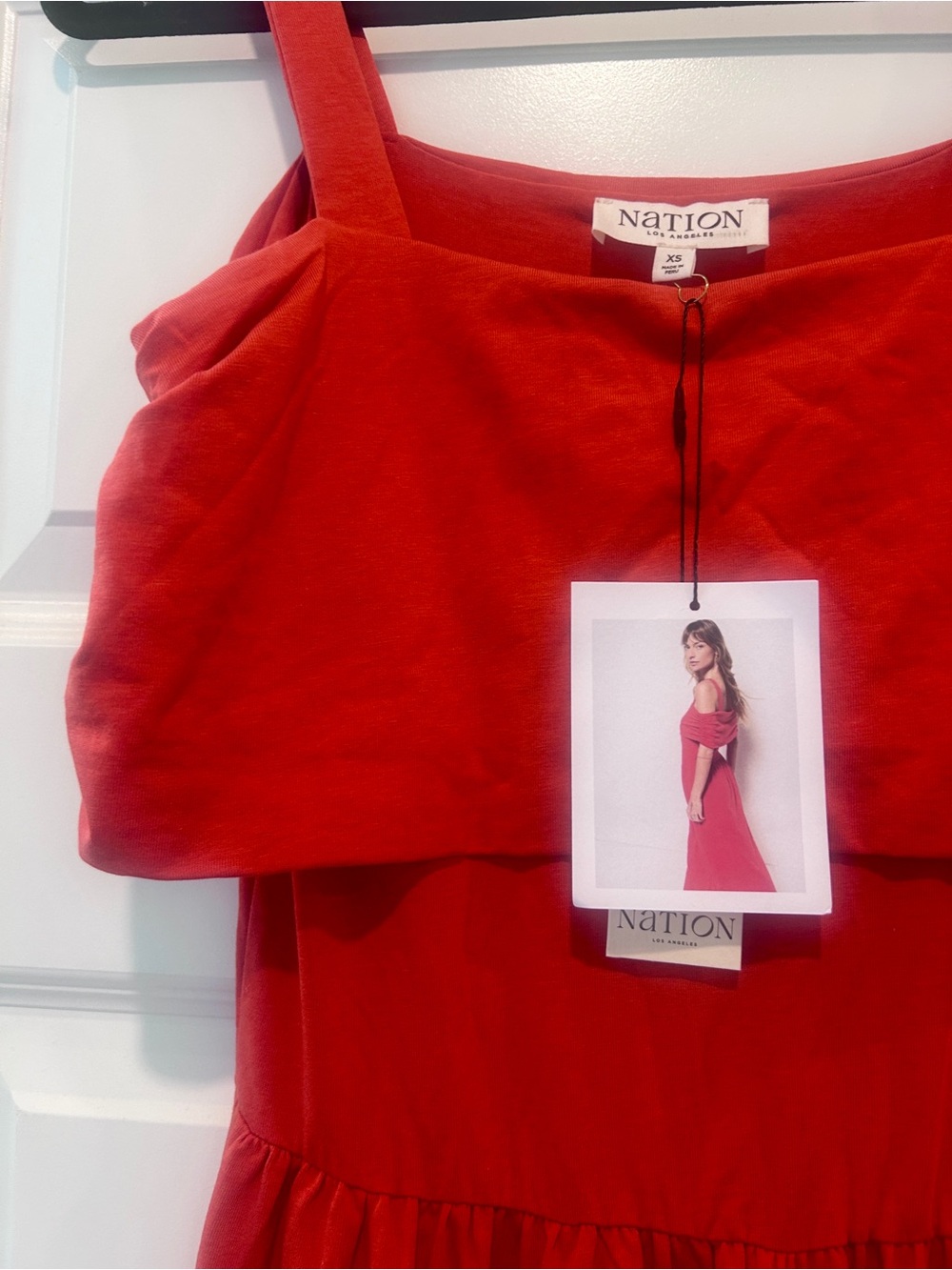NWT Nation LTD Tamaira Off the Shoulder Auburn Red Pima Cotton Maxi Dress XS - Picture 2 of 7